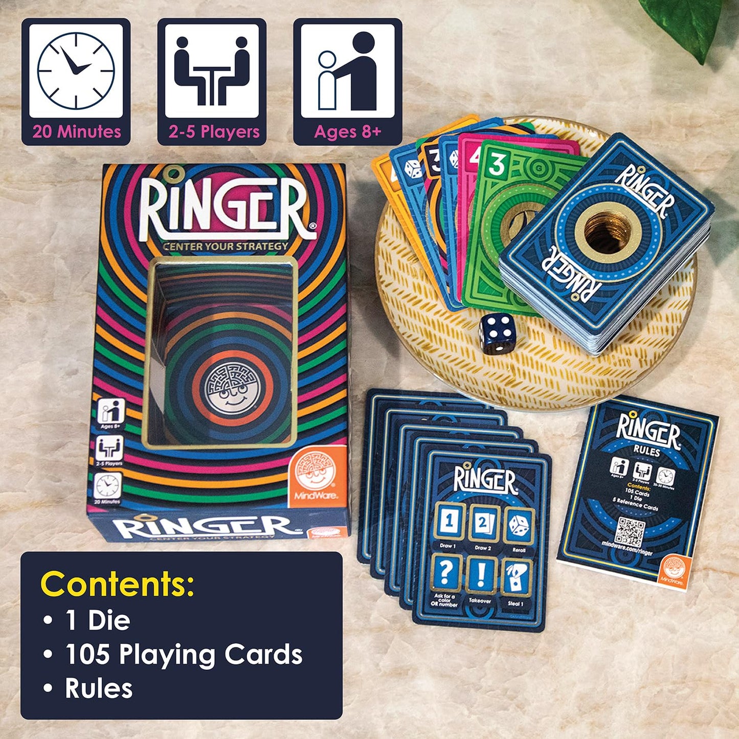 MindWare Ringer Family Card Game - Portable Card Game for Travel & Game Night - Easy to Learn, Fun to Play