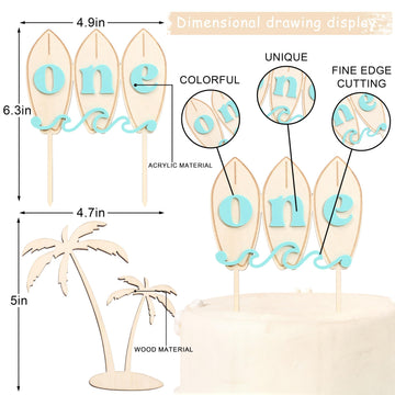 Big One Wave Surf Wood Cake Topper - Surfboard Birthday Cake Decoration, Beach Wave Themed Birthday, Surfboard One Cake Topper, Surfing The Big One