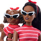Barbie Twinning Looks Doll with Pet Dog in Matching Red Striped Clothes and Accessories for Both Like Sunglasses and Headbands, Wavy Black Hair