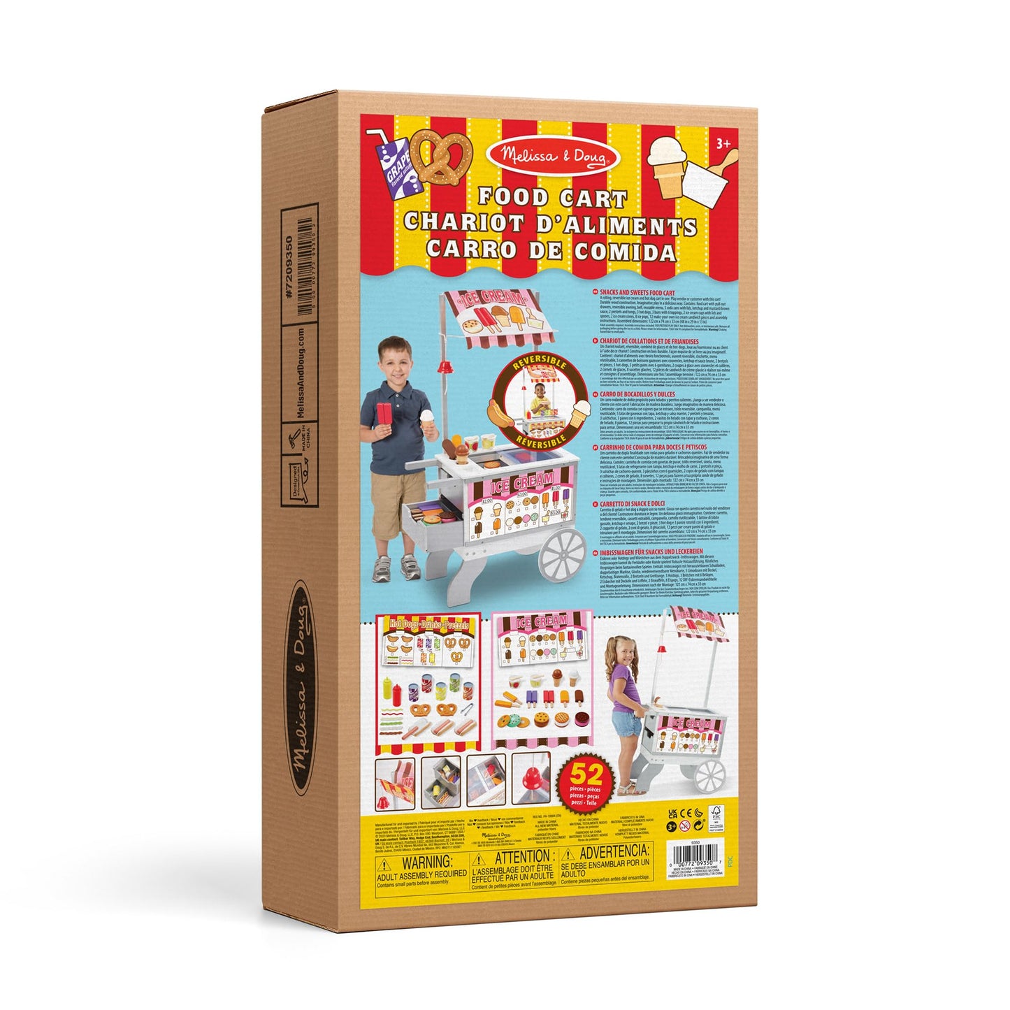Melissa & Doug Snacks & Sweets Food Cart with Play Food, Wooden Toys & Kids Play Kitchen Accessories, Preschool Learning Toys for Girls & Boys 3+