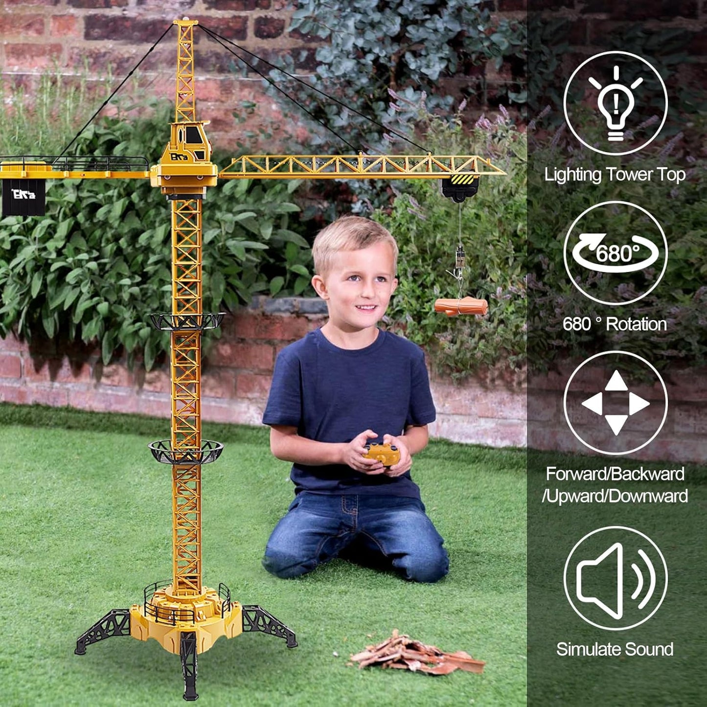Liberty Imports 6 Channel RC Mega Tower Crane, 50.4 inch Tall 2.4GHz Remote Control Construction Site Toy 680° Rotation Lift Model with Tower Lights