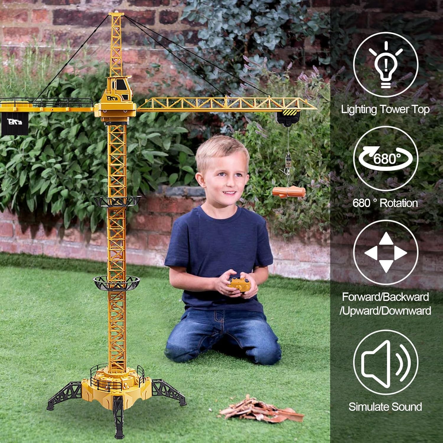 Liberty Imports 6 Channel RC Mega Tower Crane, 50.4 inch Tall 2.4GHz Remote Control Construction Site Toy 680° Rotation Lift Model with Tower Lights