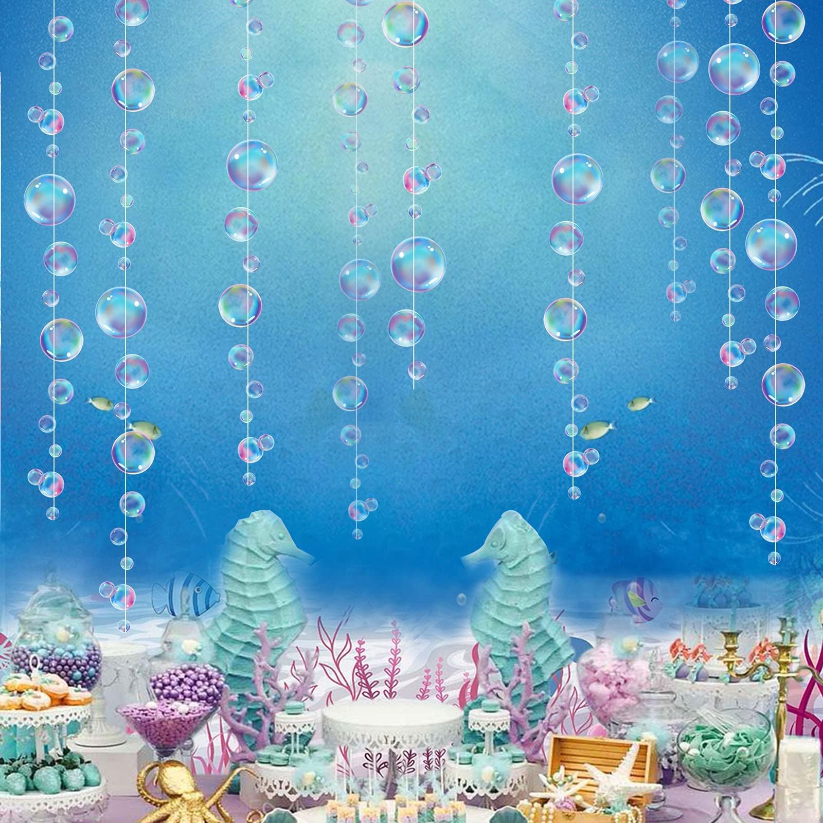 Decor365 Little Mermaid Party Decorations Purple Blue Bubble Garlands Hanging Bubbles Streamer Banner Backdrop Decor Ocean Theme Under The Sea Decor