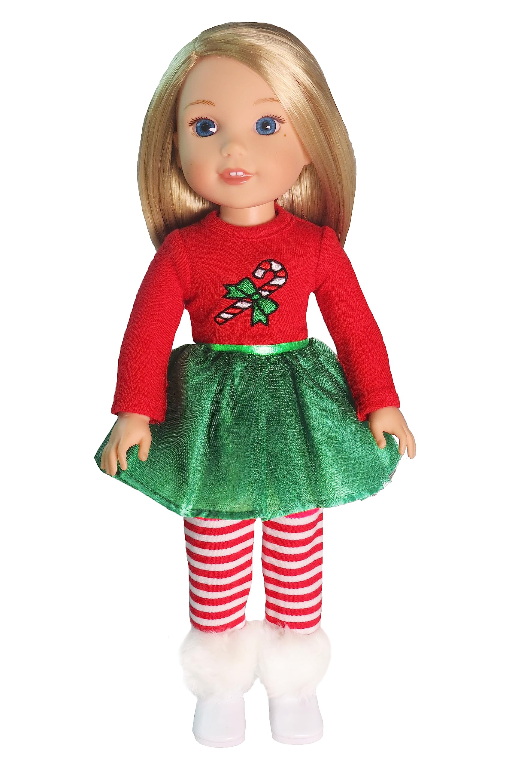 American Fashion World Candy Cane Tutu Dress Set for 14-Inch Dolls | Leggings Included |Premium Quality & Trendy Design | Dolls Clothes | Outfit