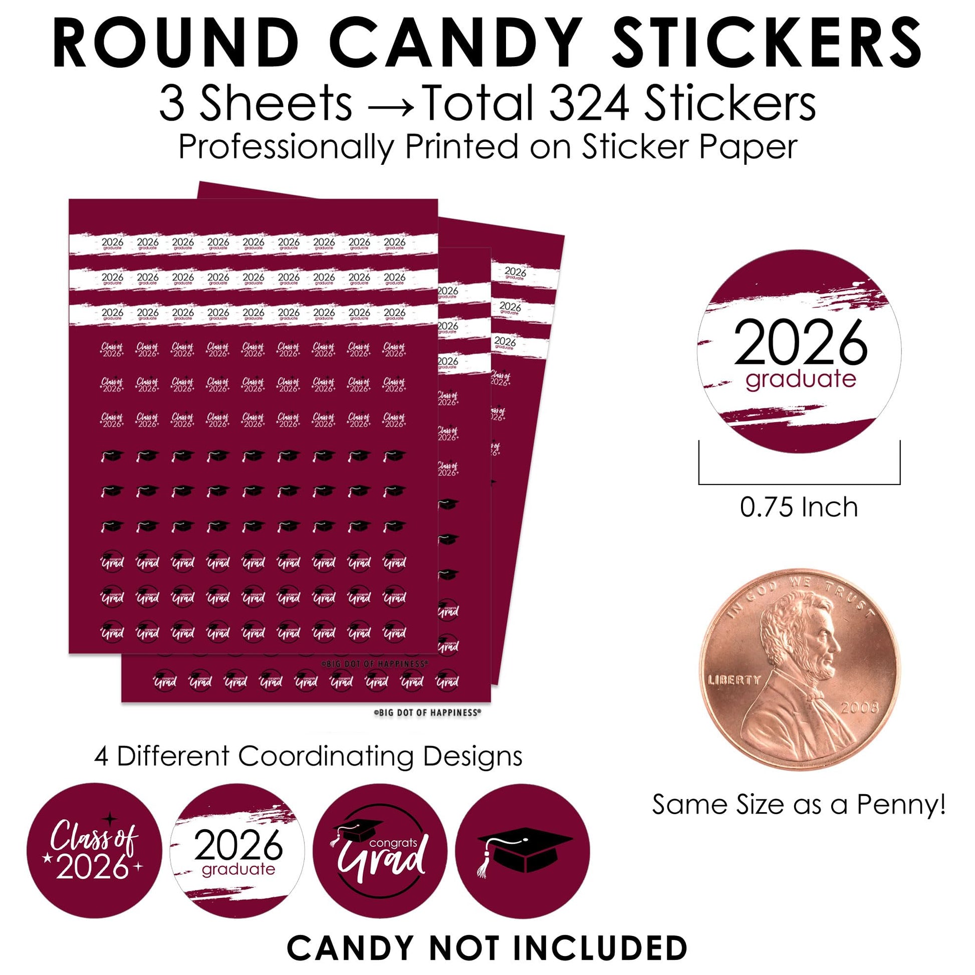 Big Dot of Happiness Maroon Grad - Best is Yet to Come - 2026 Burgundy Graduation Party Small Round Candy Stickers - Party Favor Labels - 324 Count