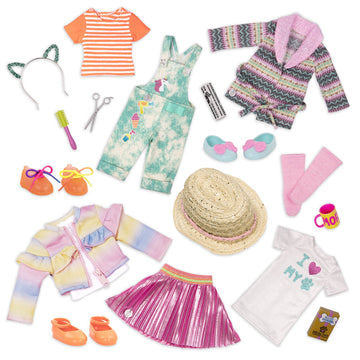 Glitter Girls - 14-Inch Doll Outfit Bundle - 3 Fashion Outfits - Rainbow Jacket, Cat - Ears, Sweater Dress - Clothes & Accessories - Fashion Pack - 3+