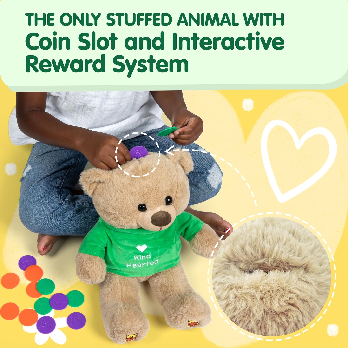 Bene Bear - Plush Teddy Bear & Book Set with Token Reward System | Emotional Support Stuffed Animal for Social Emotional Learning | Bear Plush Teaches
