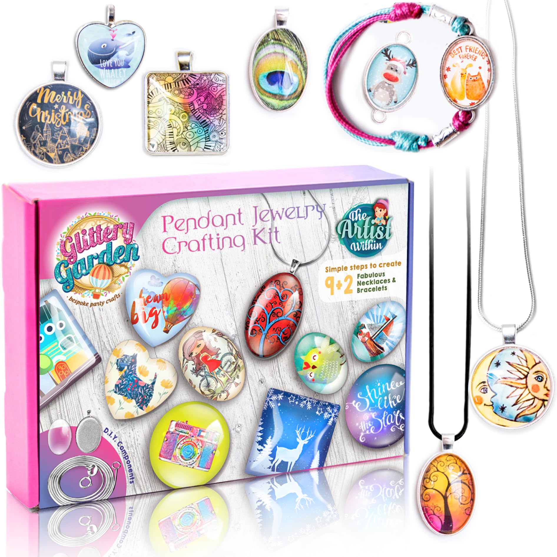 Glittery Garden Girls Jewelry Making Kit. Necklace & Bracelet Crafting Set