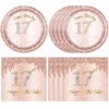40 Pcs 17th Birthday Decorations for Girls,Rose Gold 17 Years Old Birthday Party Plates and Napkins Disposable 17th Birthday Paper Tableware Set