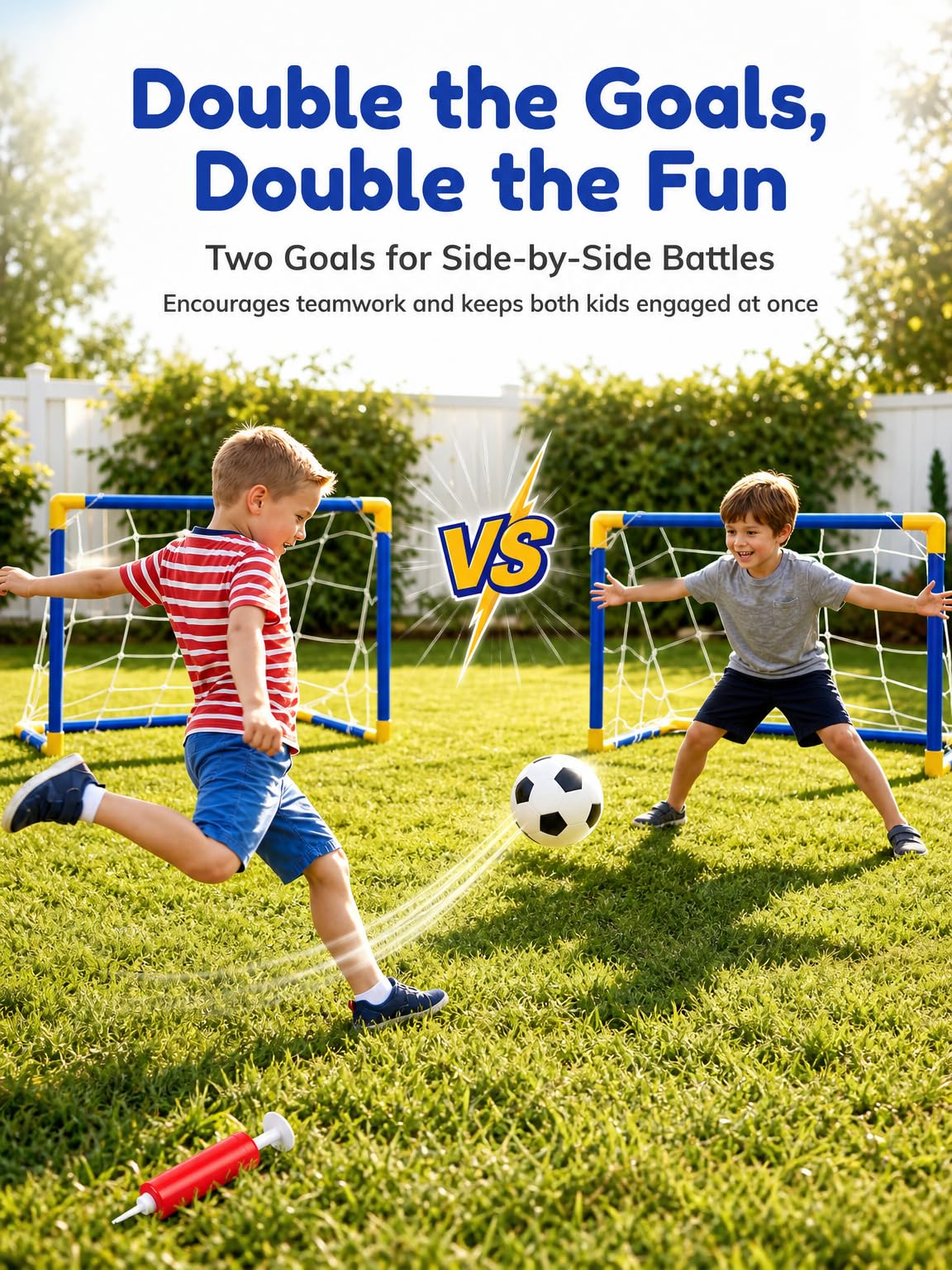 JollyJubilant 2-Pack Soccer Goal Set for Kids, Portable Soccer Goals with Ball & Pump - Indoor Outdoor Backyard Training Toy, Birthday Gift