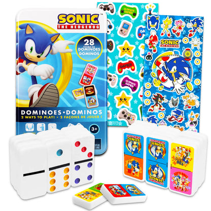 Sonic the Hedgehog Dominoes Set - Bundle with Sonic Dominos Board Game Plus Stickers, More | Sonic Games for Kids, Boys, Girls