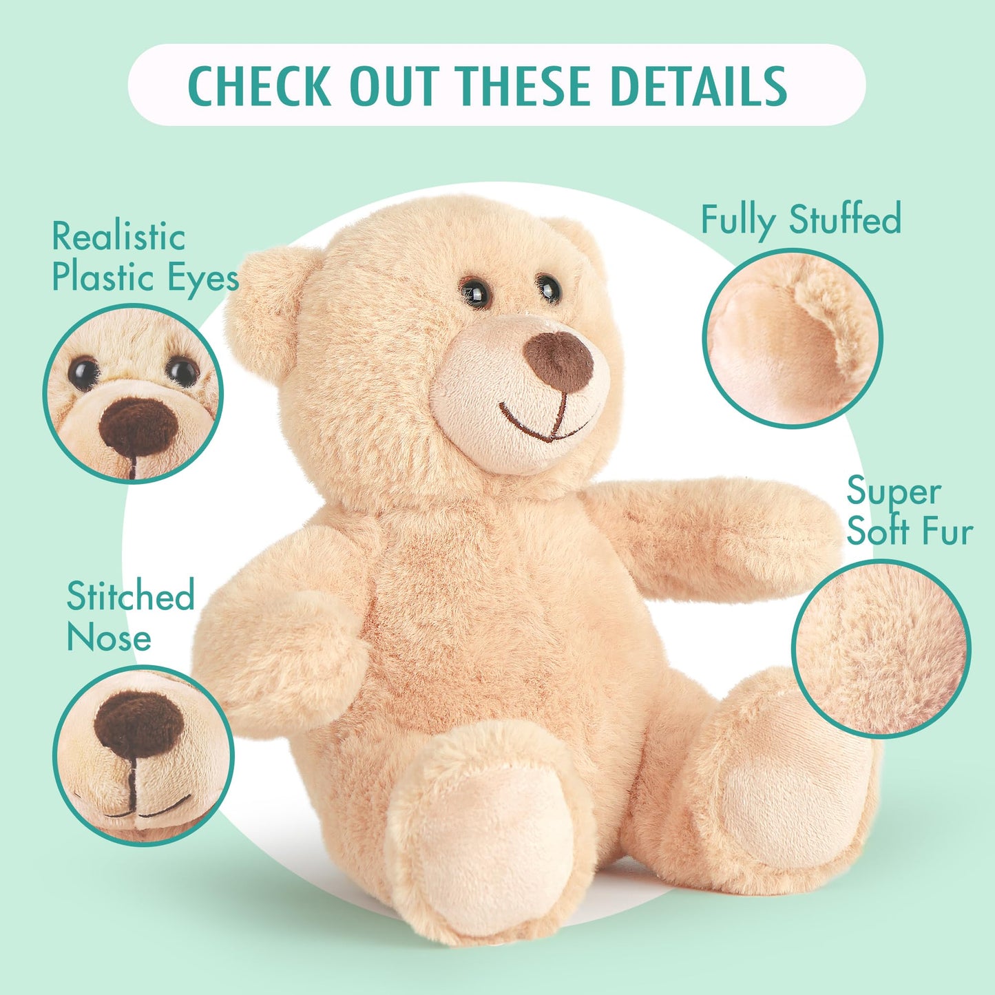 BenBen Teddy Bear Stuffed Animals, 8 inch Teddy Bear Bulk, 2 Pack Baby Bear Plush Toy for Baby Shower Easter Decoration, Gift for Boys Girls
