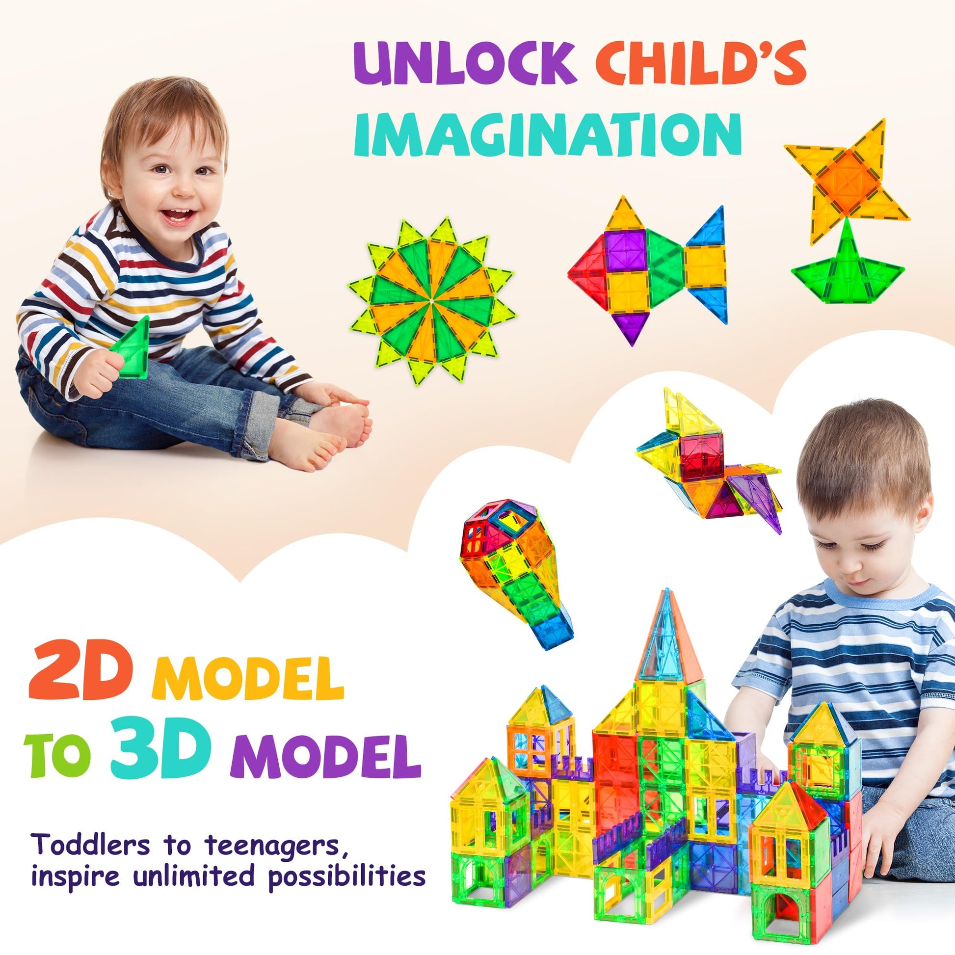 cossy 120Pcs Magnetic Tiles Magnetic 3D Building Blocks Set Educational Construction Toys for 3 4 5 6 7 8 Year Old Boy and Girl with Stronger Magnets