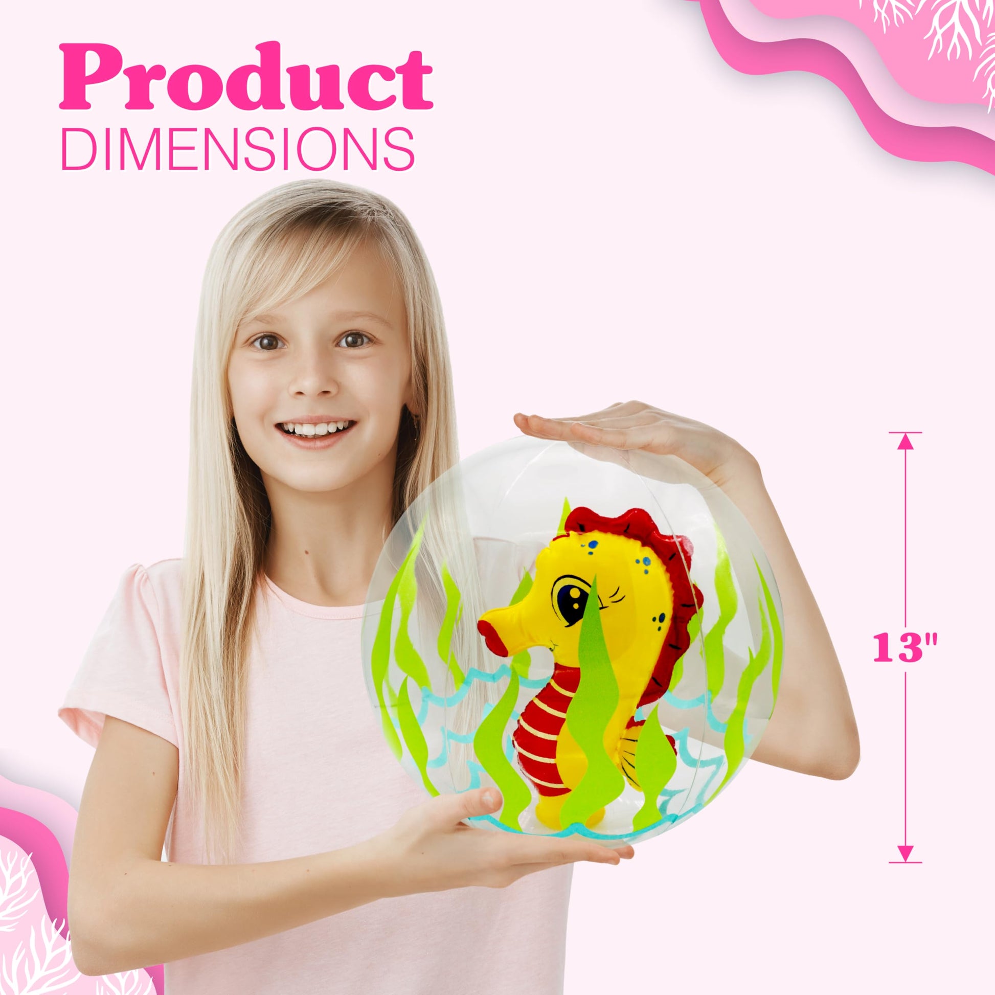 4E's Novelty 3D Beach Balls - 4 Pack 13" Inflatable Pool Toys, Flamingo, Mermaid, Shark, Sea Horse Unique Pool Ball, Ocean Under the Sea Party