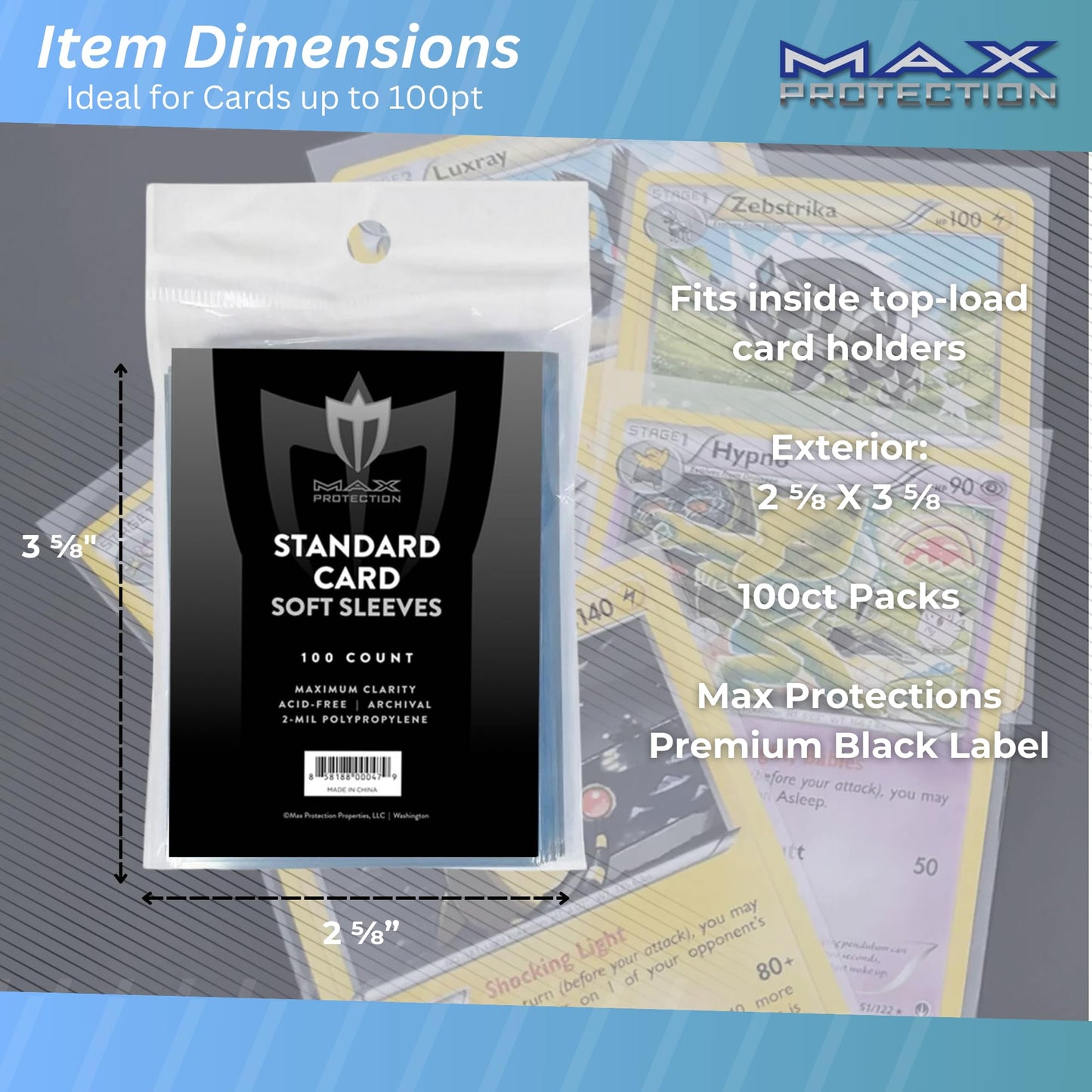 Max Protection Regular Trading Card Size Soft Sleeves - 100ct Pack (100 Sleeves)