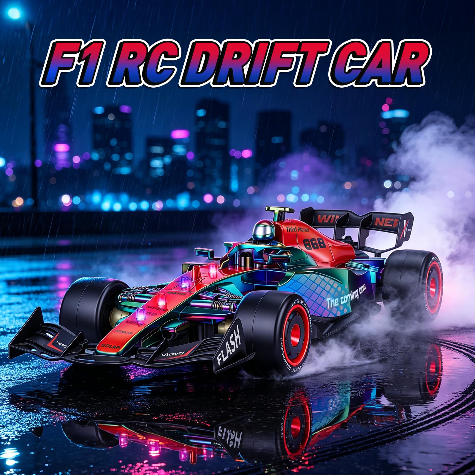 JolliBrix F1 RC Drift Car with LED Lights & Spray, 2.4GHz Remote Control F1 Drift Car, High Speed Drift Racing Car Toy for Kids, F1 Toys Gift for Boys