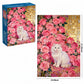 1000 Piece Puzzle for Adults, Elegant White Persian Cat with Pink Roses & Gold Art Nouveau Design, Premium Matte Finish, Thick Blue Cardboard, Perfect