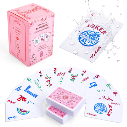 czzwak 166Pcs Waterproof PVC Mahjong Playing Cards, Non-Slip Mahjong Cards Durable Portable Travel Family Board Game for Elderly Beginners Camping