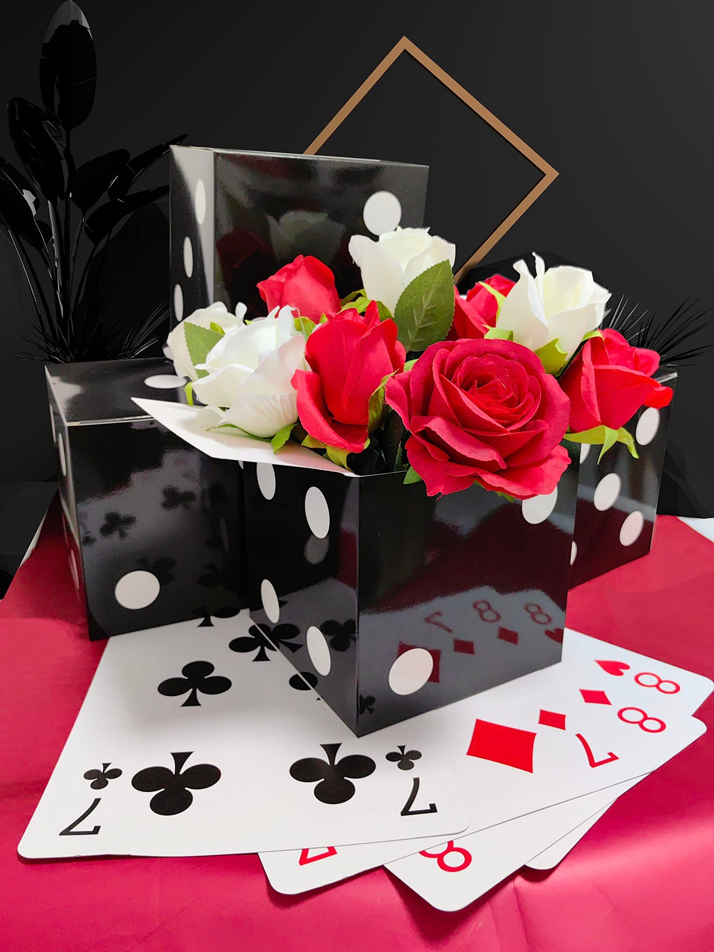 Eylola 6 Pcs Black Floral Dice Boxes 8 x 8 x 8 Inch - Bulk for Centerpieces, Casino Party Decorations, Game Night Decorations, Casino Themed Party