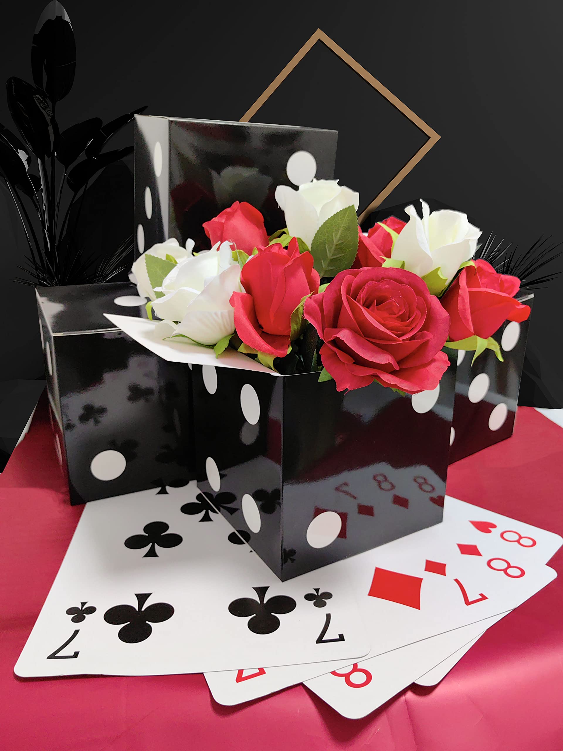 Eylola 6 Pcs Black Floral Dice Boxes 8 x 8 x 8 Inch - Bulk for Centerpieces, Casino Party Decorations, Game Night Decorations, Casino Themed Party