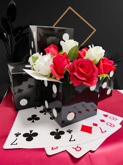 Eylola 6 Pcs Black Floral Dice Boxes 8 x 8 x 8 Inch - Bulk for Centerpieces, Casino Party Decorations, Game Night Decorations, Casino Themed Party