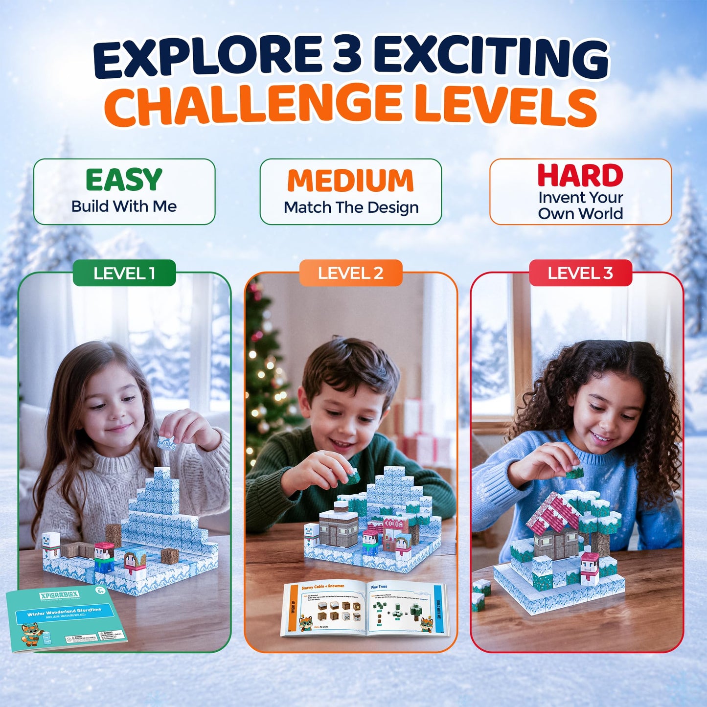 XploraBlox 211 PCS Magnetic Blocks - Mine World Pixel Click Blocks Magnetic Building Cubes, 0.8in Magnet Blocks STEM Toys for Kids Ages 5-12, Screen