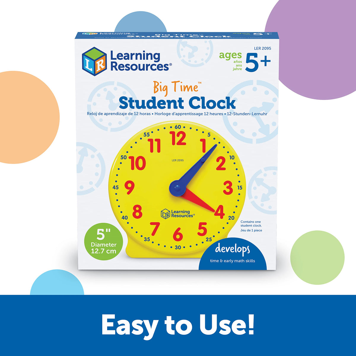 Learning Resources Big Time Student Clock, Teaching & Demonstration Clock, Develops Time and Early Math Skills, Ages 5+, Clock for Learning, 12