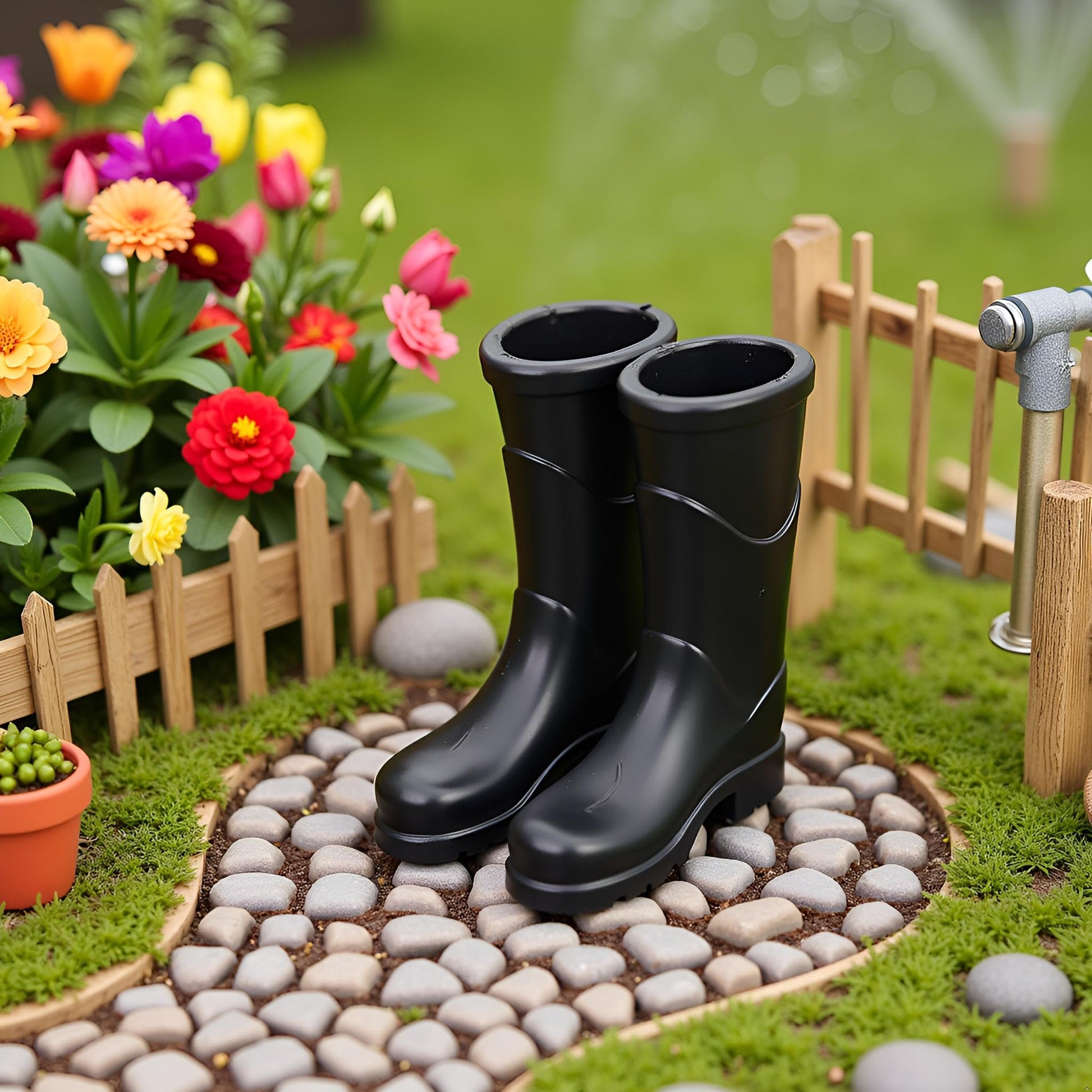 1Pair Black 1/12 Miniature Rubber Boots Dollhouse Garden Accessories, DIY Micro Scene Decor