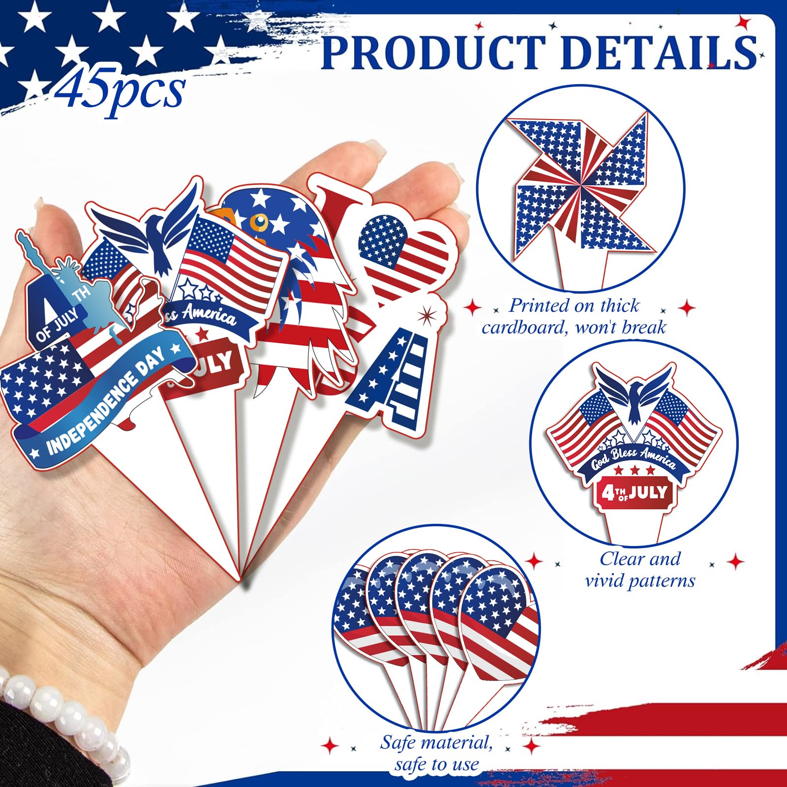 4th of July Cupcake Toppers Independence Day Theme Party Decorations