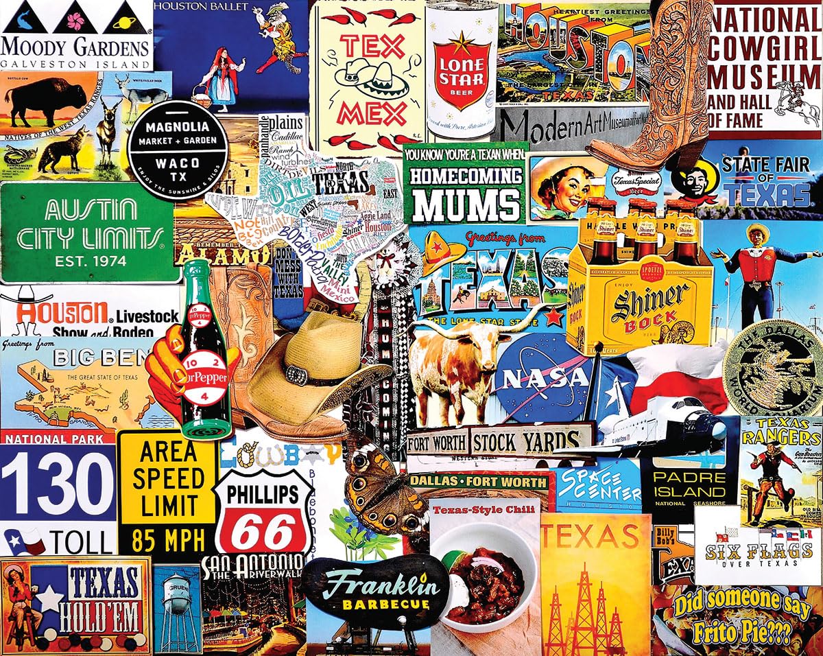 White Mountain 1000 Piece Jigsaw Puzzle Western State Collage, I Love Texas