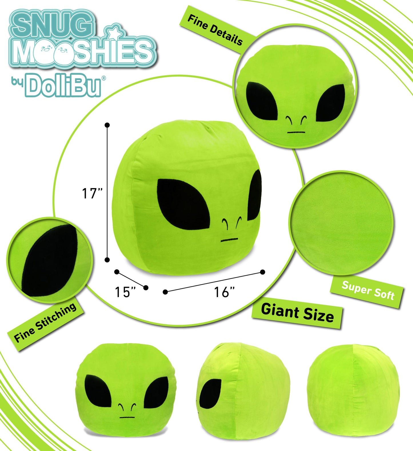 DolliBu Snug Mooshies Alien Stuffed Animal Plush Toy - Large Cuddly Space Super Squishy Soft Toys, Huggable Big Plush Animals for Girls and Boys, Cute
