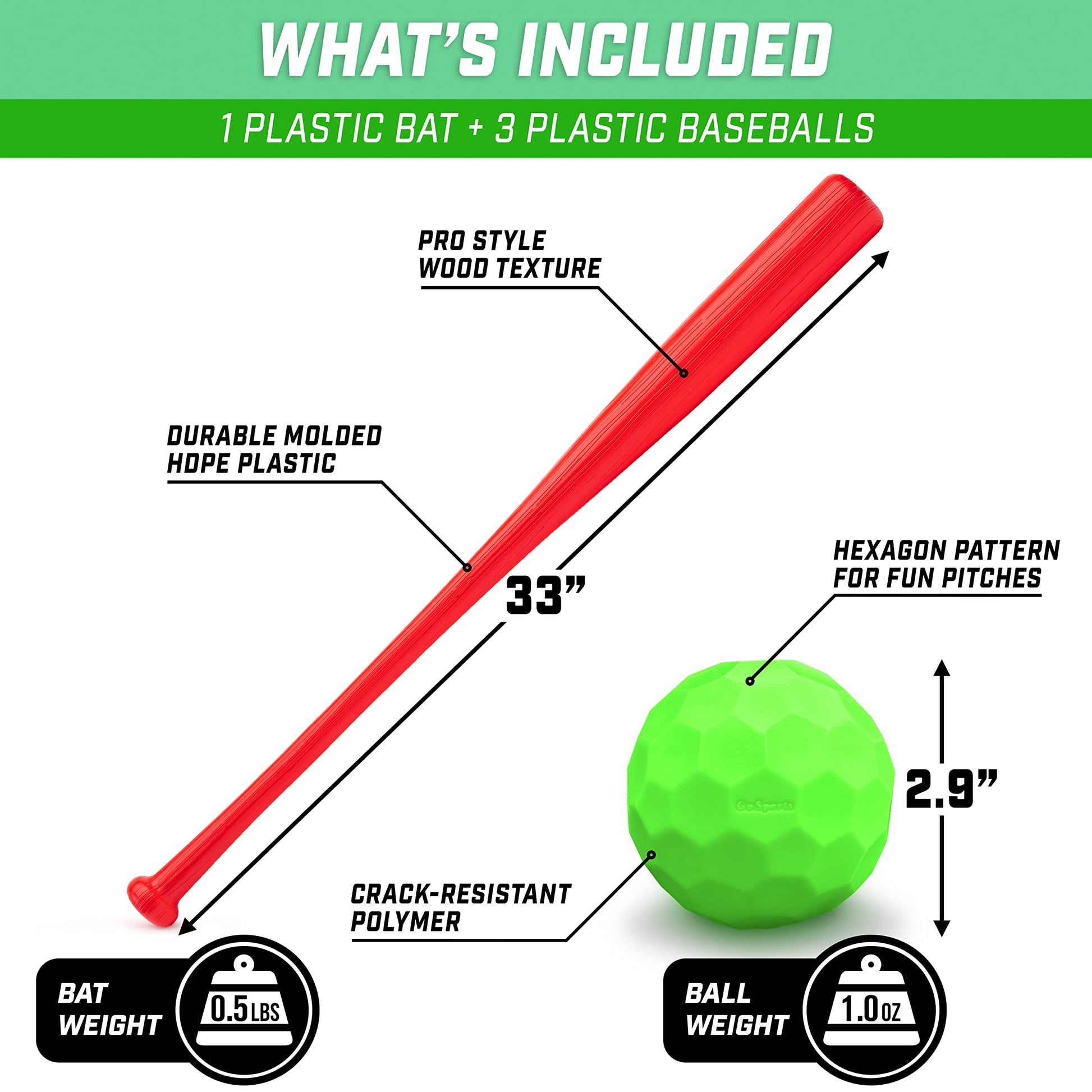 GoSports LotBall Backyard Baseball Bat and Ball Set - Plastic Baseball Game for Kids