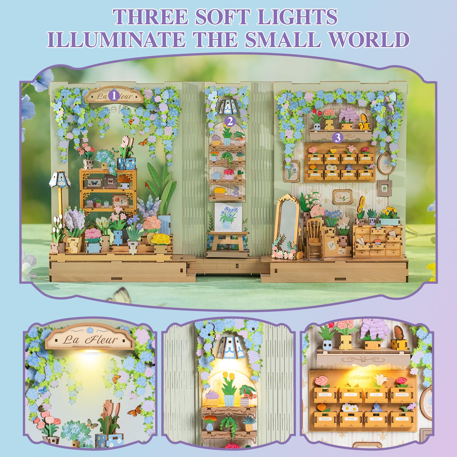 MOMIBOOK Book Nook Kit 440 Pcs DIY Miniature Dollhouse Kit for Adults