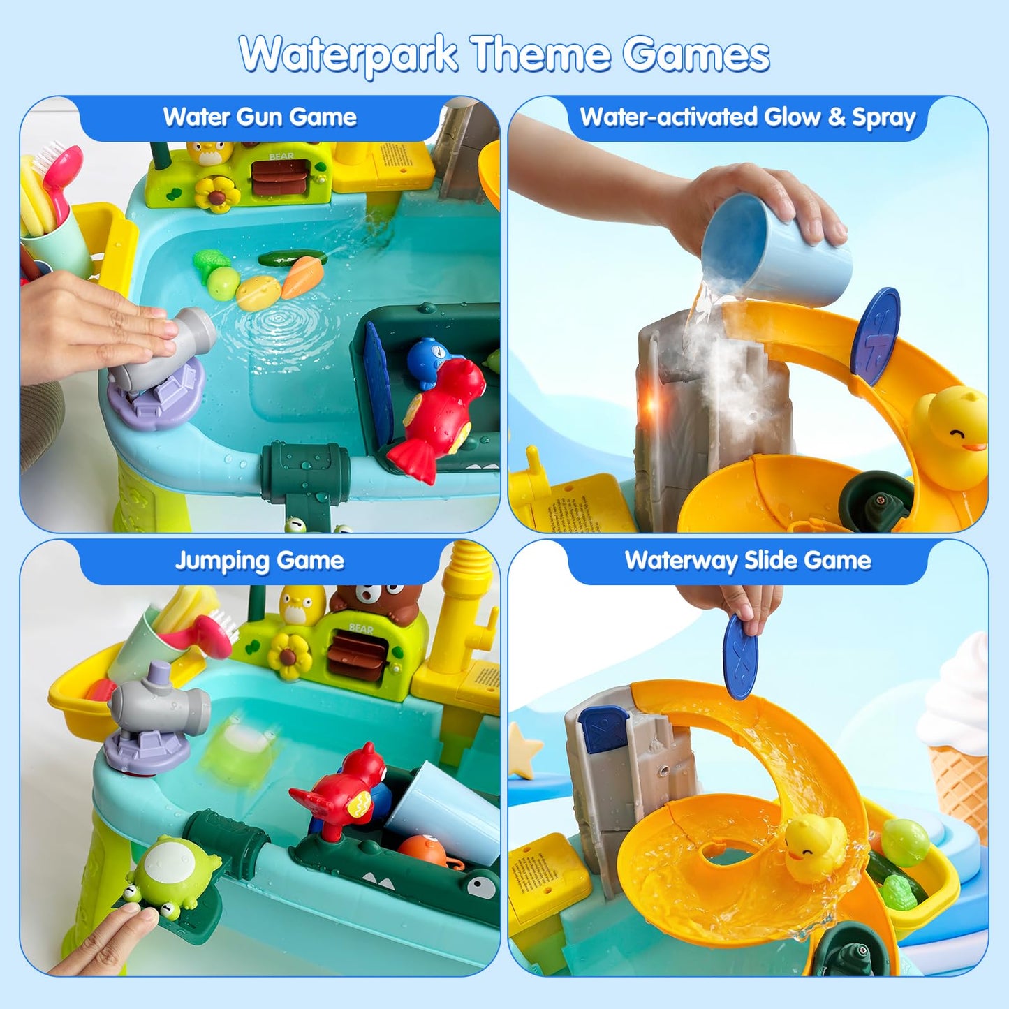 Water Table for Toddlers 1-3, Outdoor Toys for Kids Ages 4-8 with Pump, Kitchen Play Sink with Running Water, Fishing Toys Playset, Summer Outside