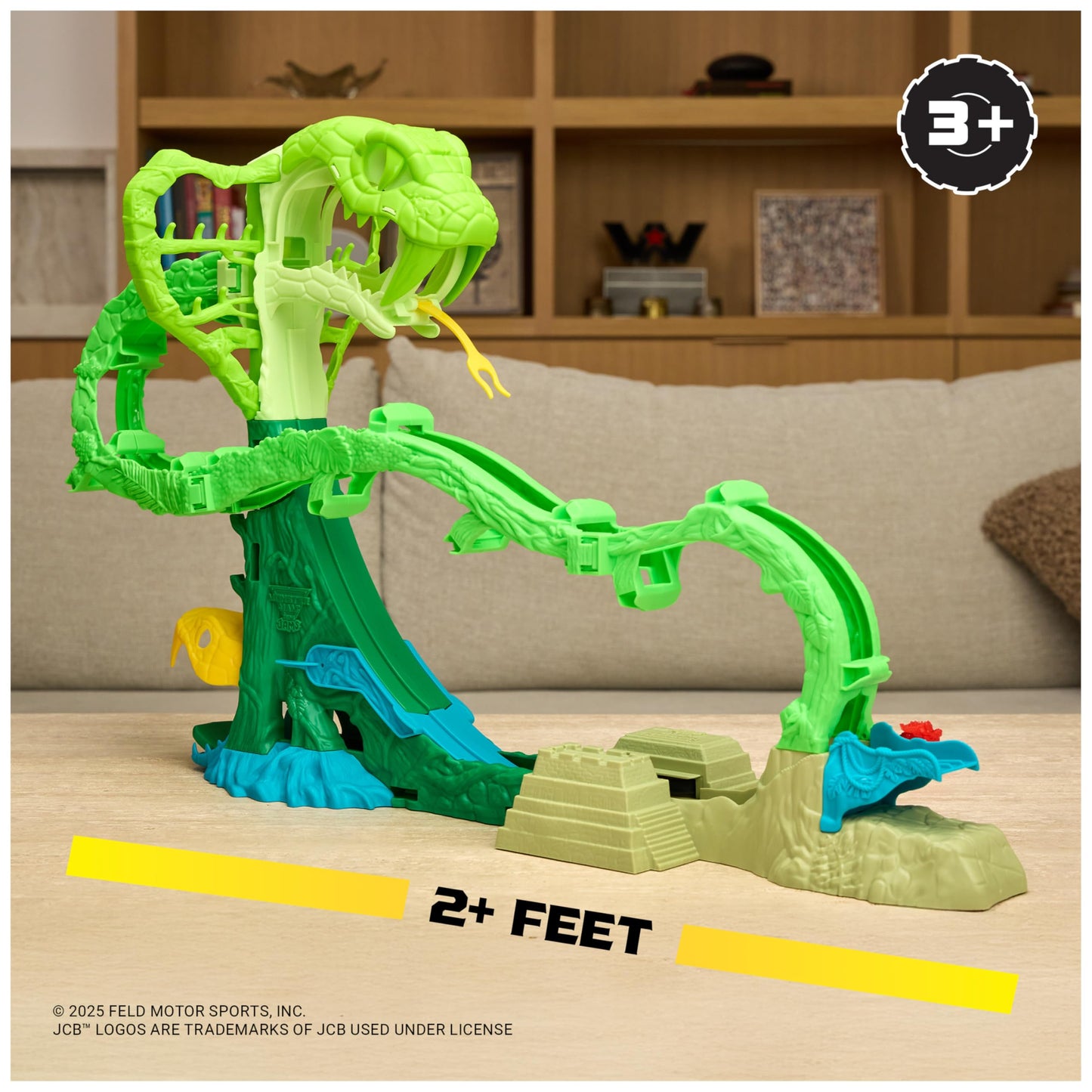 Monster Jam Mini Jams, Cobra’s Crazy Escape 28” Motorized Playset, 2 Exclusive Die-Cast ThunderROARus and JCB Digatron Monster Trucks, Kids Toys