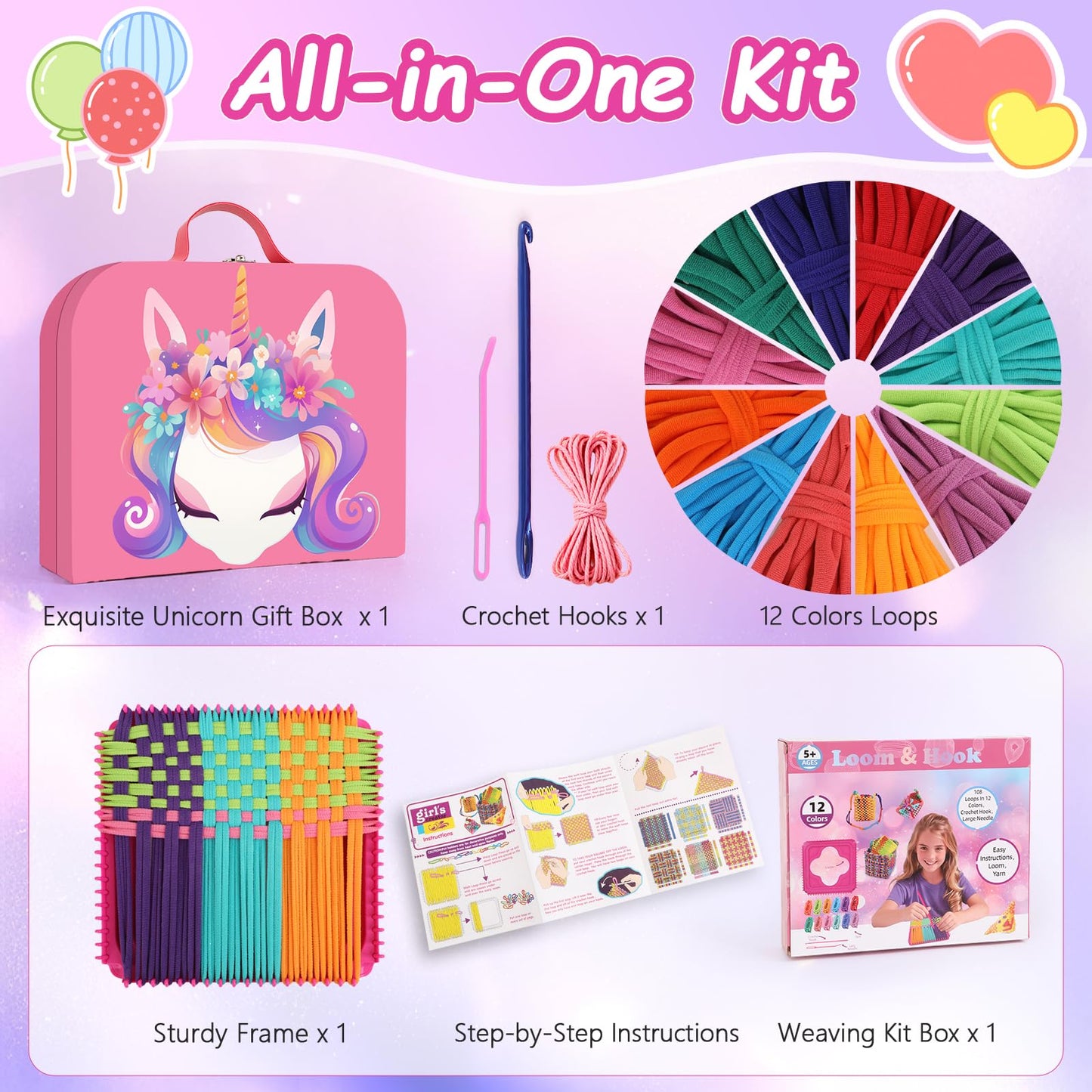 Combaybe Weaving Loom Kit Toys Gift for Kids and Adults-DIY Arts and Crafts Beginner-Friendly Potholder Loom Kit with Loops Tools Funny Birthday Gifts