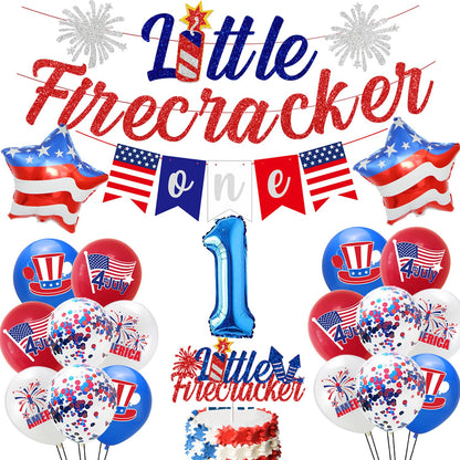 Little Firecracker Birthday Party Decorations 4th of July 1st Birthday Party Supplies Glittery Little Firecracker Banner High chair Banner