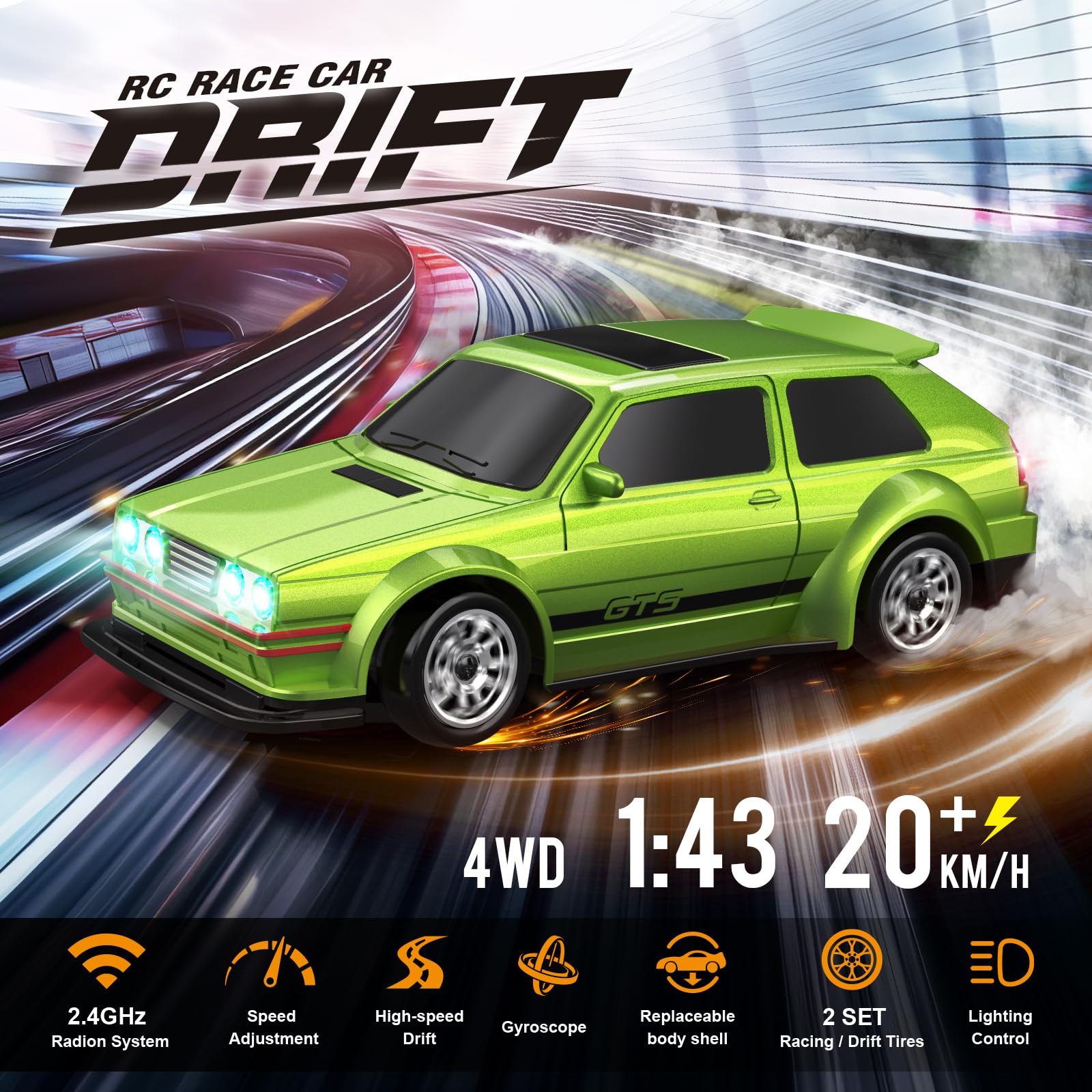 Dingdongwu 1/43 Mini RC Drift Car with Gyroscope, 4WD Full Proportional RC Car, 2.4GHZ Hobby Grade Remote Control Cars, RTR Model Vehicle, 20+KM/H