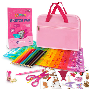 Mimtom Drawing Stencil Kit for Kids, 51 PC Art Set with 270+ Shapes, Sketch Pad, and Colored Pencils for Child's DIY Arts and Crafts, Draw
