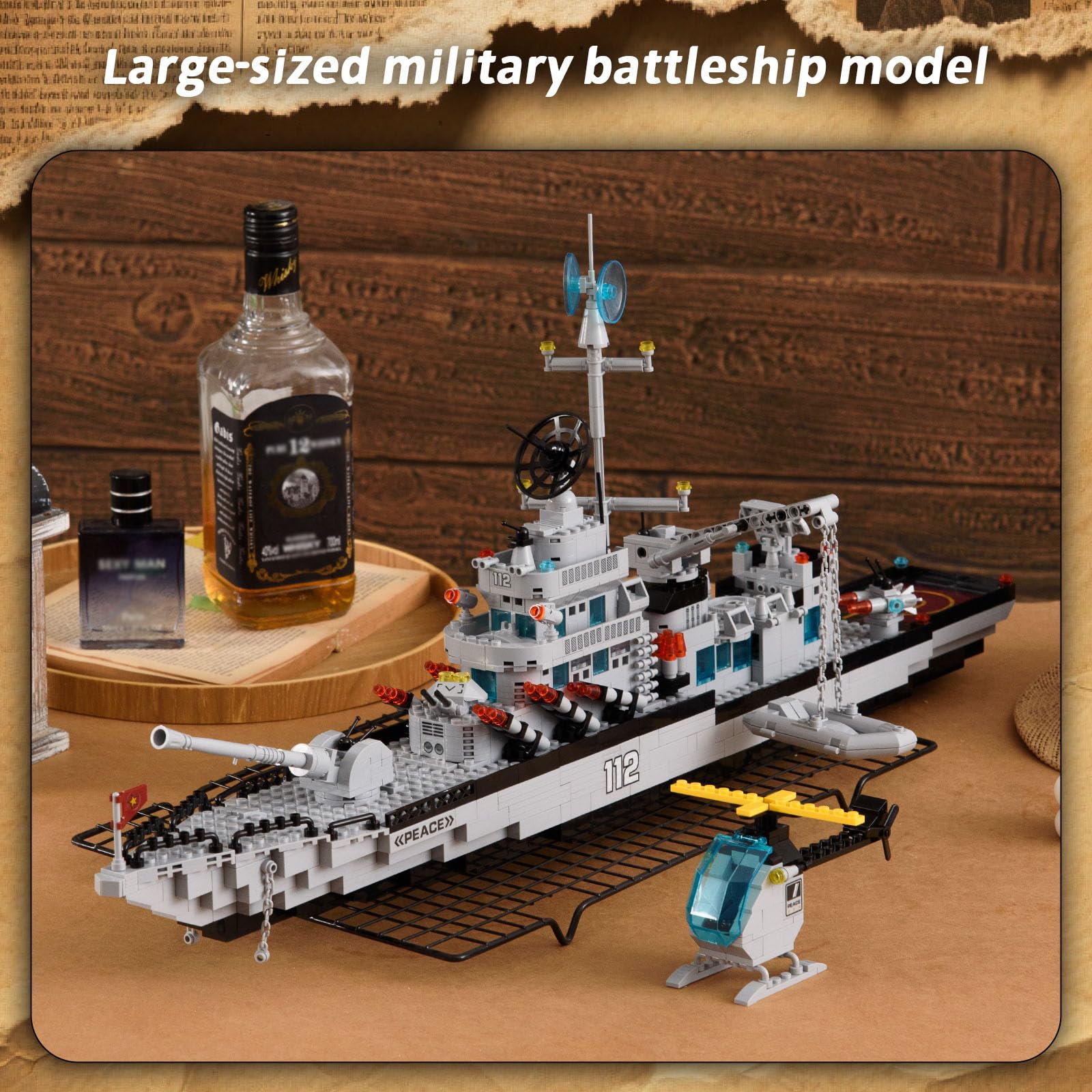 WW2 Military Battleship Boat Building Block Set,Large Sized Cruiser Toy,1442 PCS Battle Ship Toy Compatible with Lego Sets for Boys 8-14,Warship