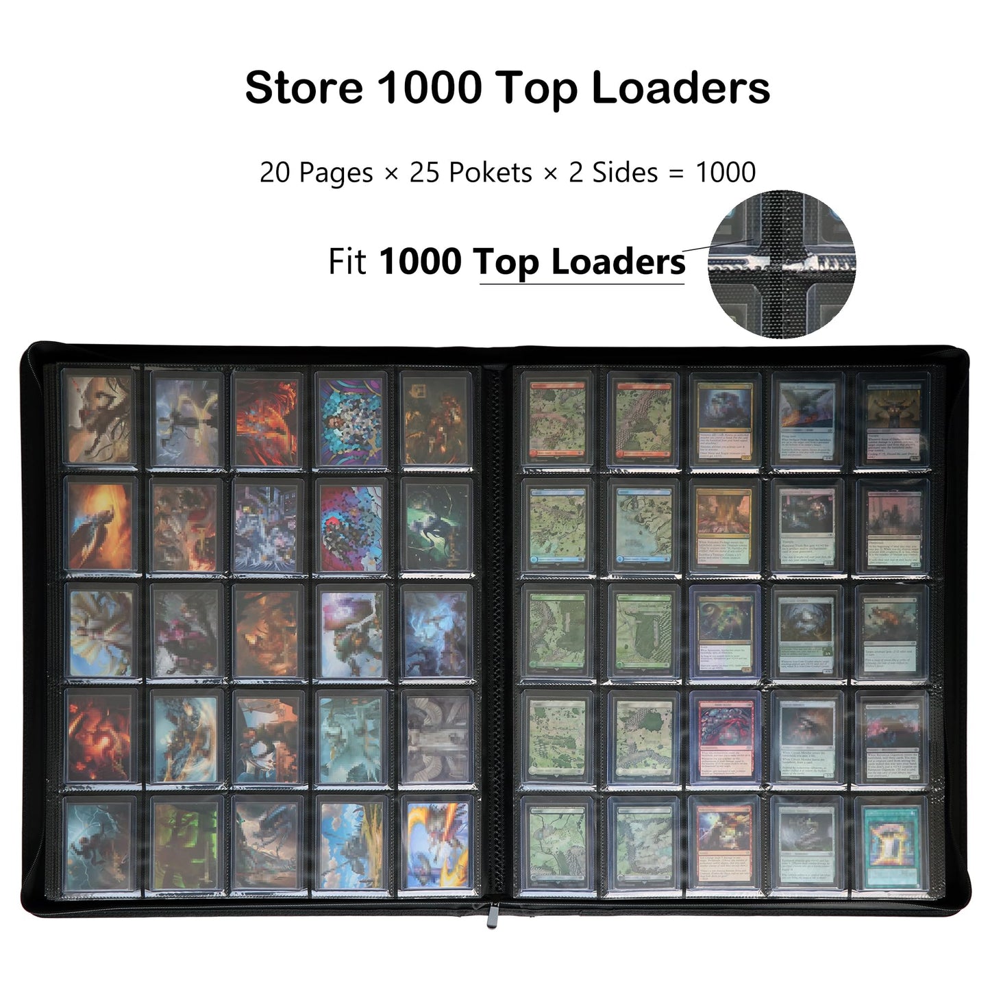 Alteagle 25-Pocket Top loader Binder, Holds 1000 Top loaders, Top Loader Card Binder Album for 3?×4? Top Loaders - Black
