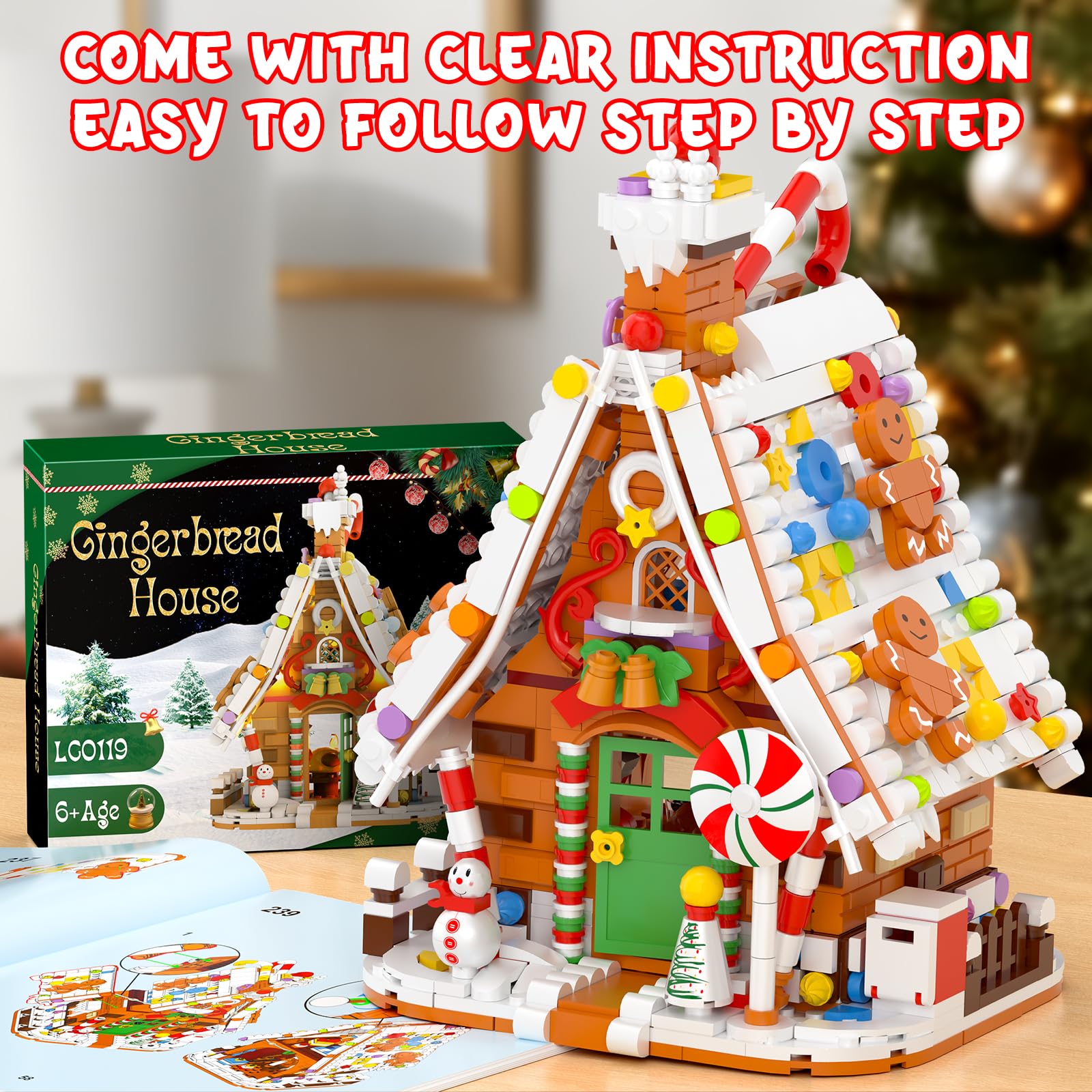 Gingerbread House Building Set with Light Kit, Large Christmas Village Gingerbread House Compatible with Christmas Sets, Inspired Stocking Stuffer or