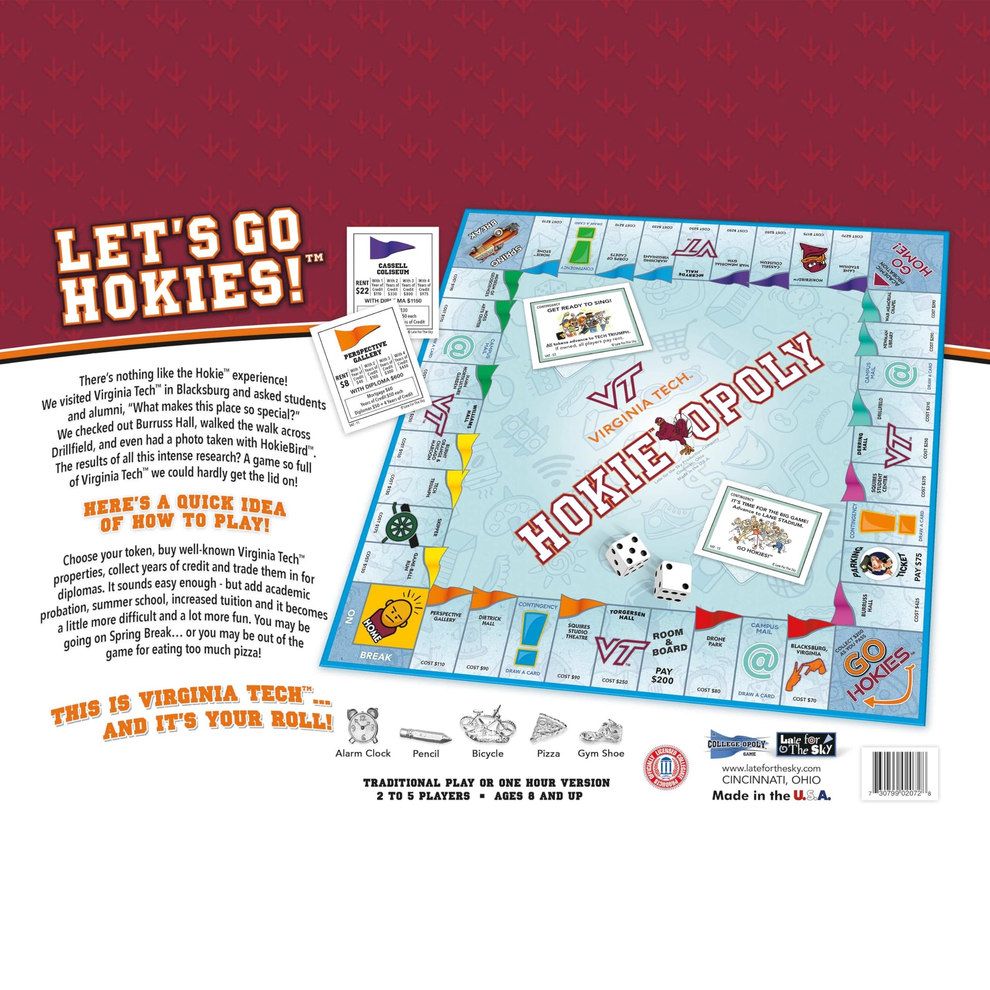 Late for the Sky Virginia Tech Va Techopoly Campus Board Game & Property Trading, Family Game for Fans, 2-6 Players, Alumni and Student Gift, College