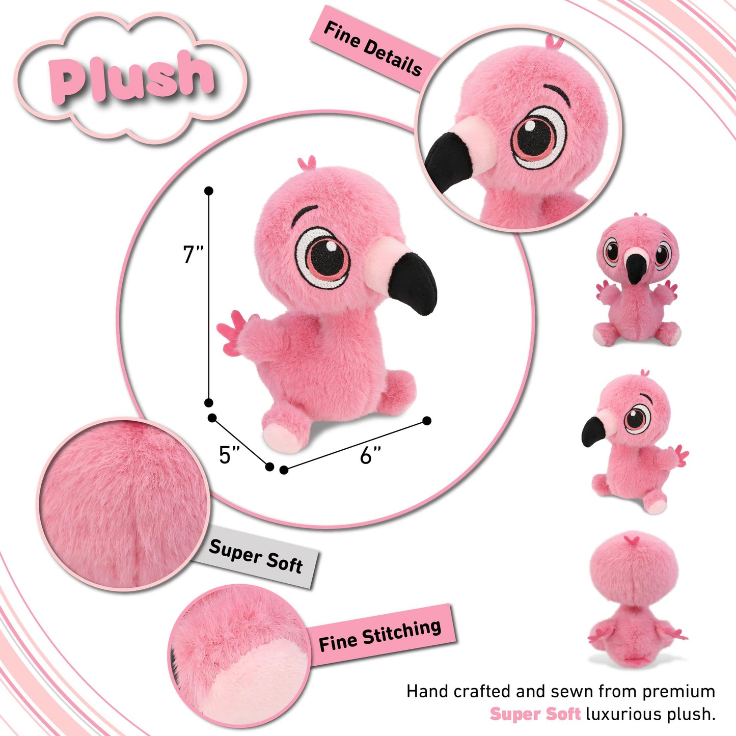 DolliBu Flamingo Plush - Fuzzy Stuffed Animal Flamingo, Cute Realistic Stuffed Animal Toy for Boys and Girls, Adorable Plush Gift for Baby, Kids