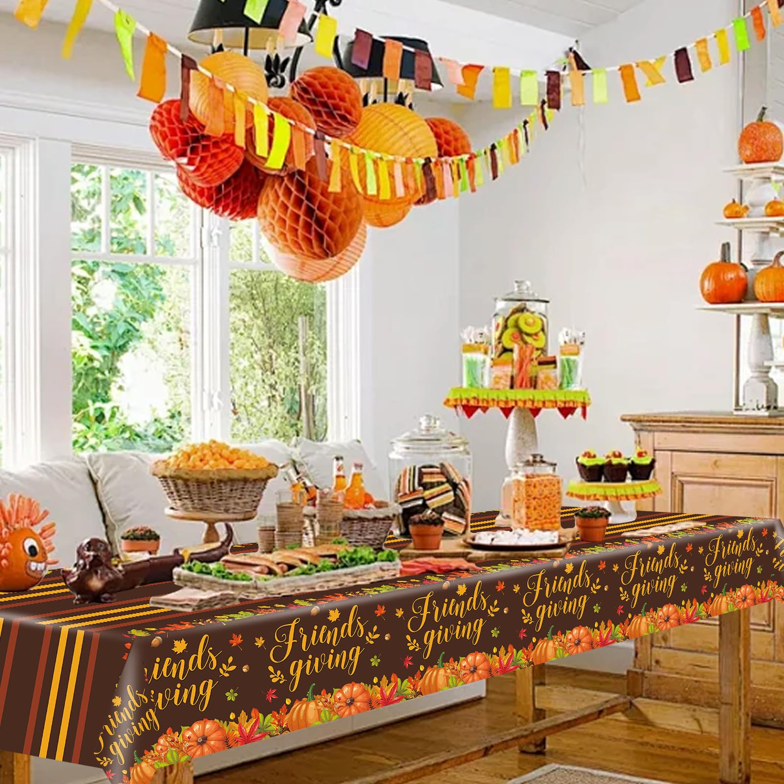 Ertyjikg 3PCS Large Friendsgiving Party Decorations Tablecloths Disposable Plastic Rectangle Friendsgiving Tablecloth for Thanksgiving Party Supplies