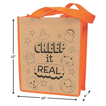 Fun Express 12 - Color Your Own Halloween Craft Tote Bag - Crafts for Kids and Fun Home Activities - Reusable Treat Bags Halloween Party Crafts Favor