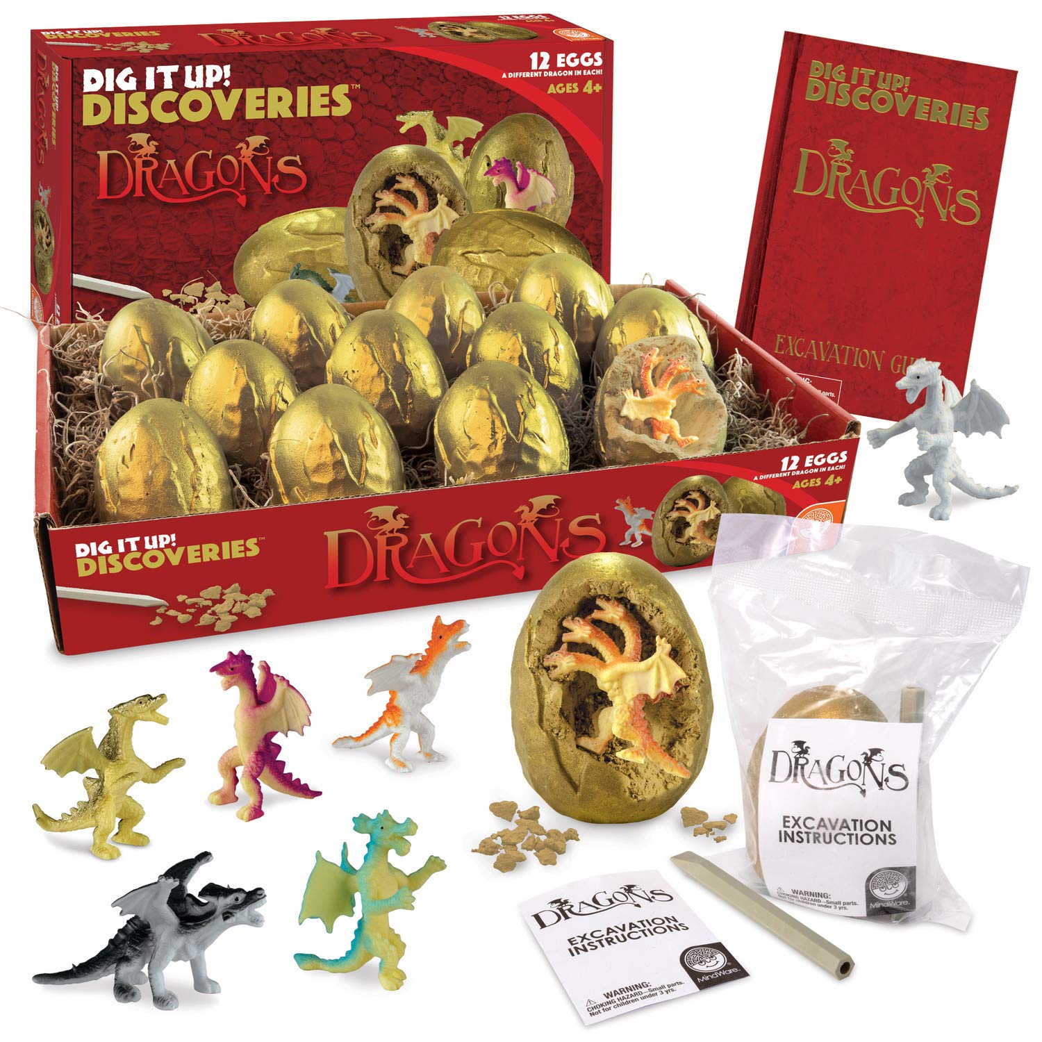 MindWare Dig It Up! Discoveries Dragon Eggs Dig Kit - Includes 12 Dragon Eggs with Toys Inside, Chisel Tools, Instruction Sheets & Excavation