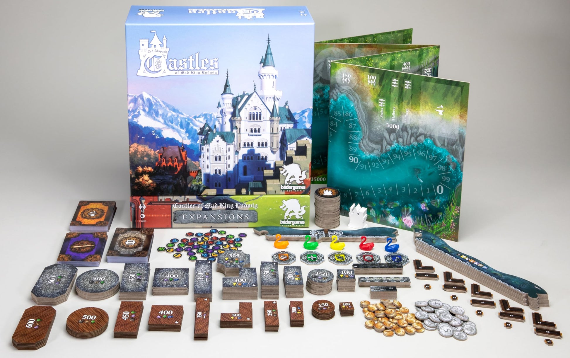 Castles of Mad King Ludwig Expansions - Massive Modular Add-On with Renovations, Secret Passages, Moats, Towers, Royal Decrees, Swan Tokens & 5th