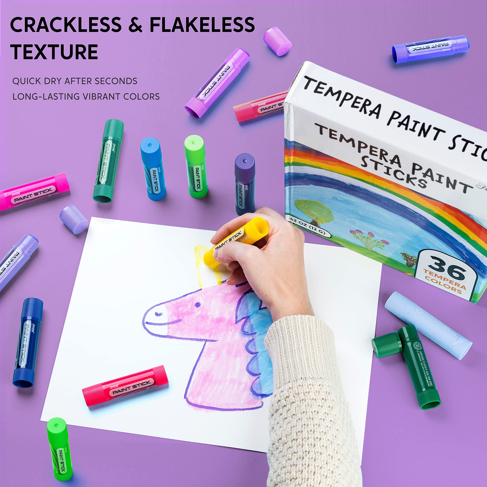 JOYIN 36 Colors Washable Tempera Paint Sticks, Art Supplies, Paint for Kids, Quick Drying and No Mess Arts Project, Gifts for Kids and Artists
