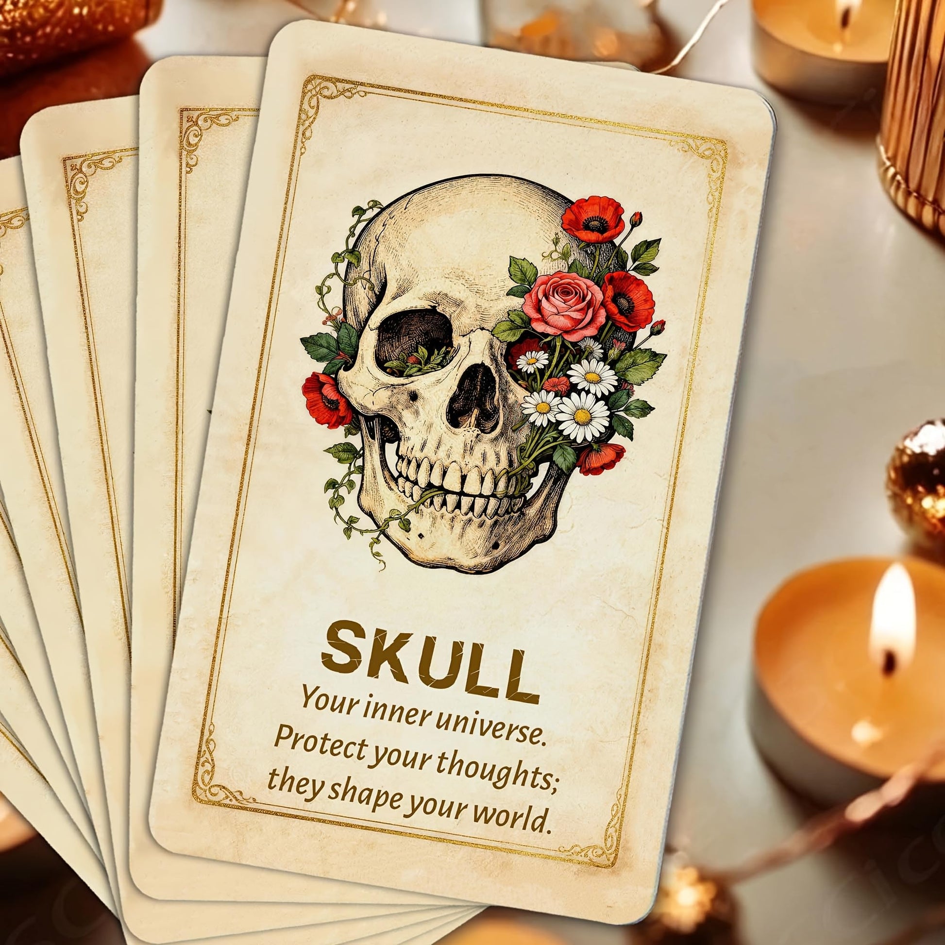 Oracle Cards: Skeleton & Flower Art Deck | 55 Cards for Connecting Inner Voice & Physical Intuition, Unique Mexican Folk Style Gift